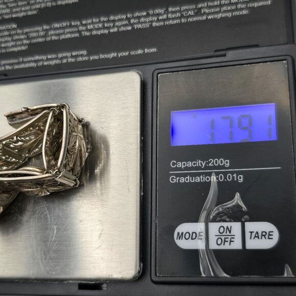 Vintage 850 Silver Filigree Panel Bracelet 7" Floral Design Hidden Clasp - Picture 11 of 11